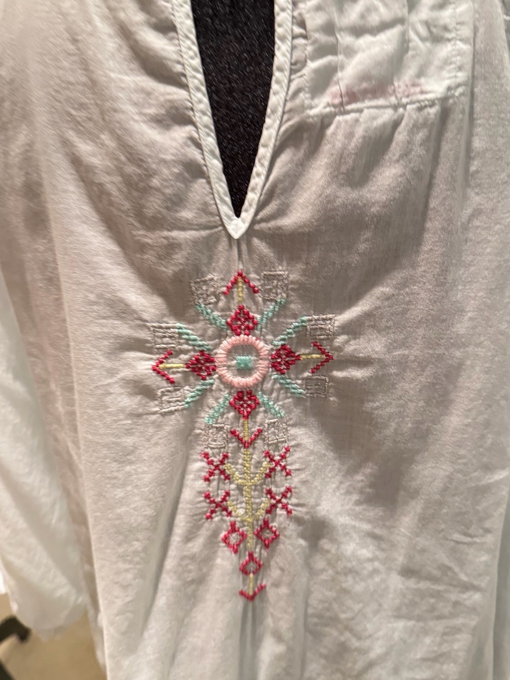 Johnny Was Pale Blue Embroidered Peasant Blouse with Pink & Green Accents - Picture 11 of 13